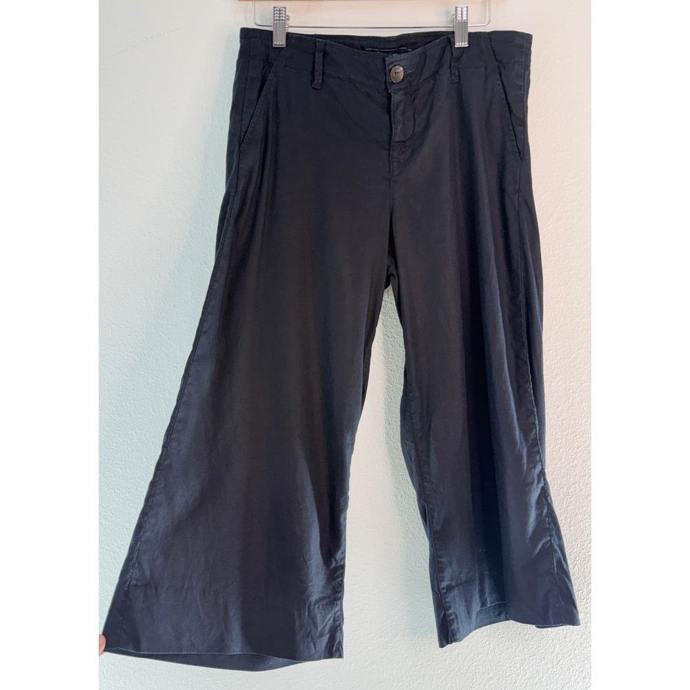 Anthropologie Level 99 Navy Blue Cropped Wide Leg Pants Linen Lyocell Blend